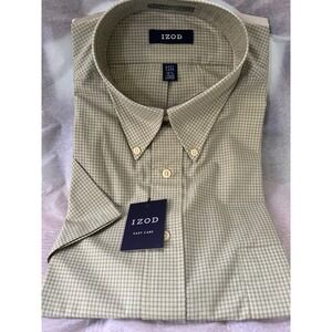 IZOD Men's Dress Shirt Easy Care Plaid‎ Short Sleeve Button Down Large 16 1/2